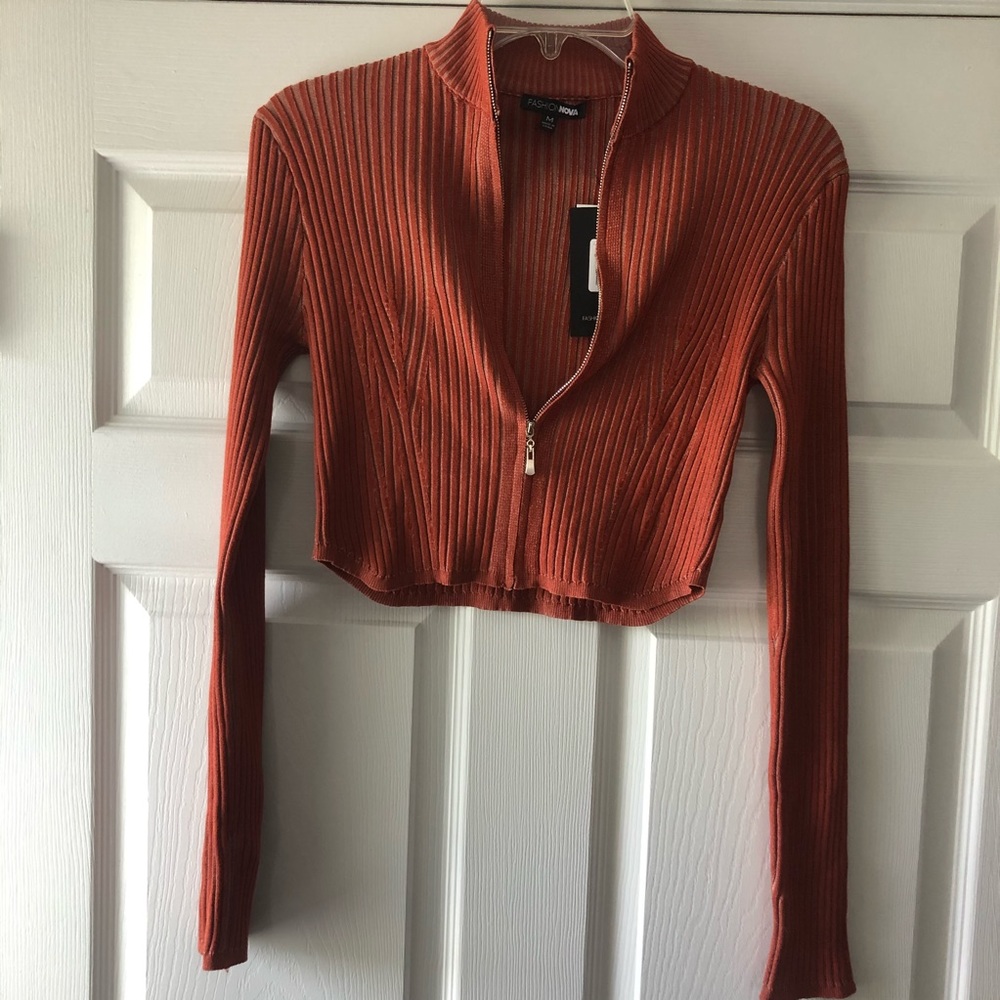 Fashion Nova Cropped Zip Up Sweater Sz M - Picture 3 of 5